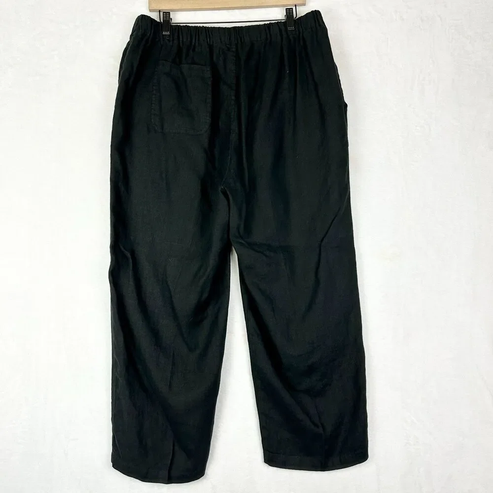 Quince 100% European Linen Pants Size XL Black Pull On Pockets EUC Minimalist